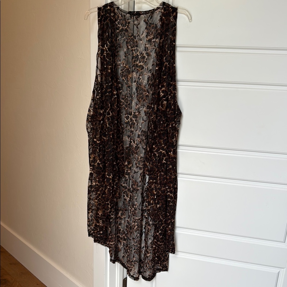 NWT Sheer Leopard Print Duster Vest One size
